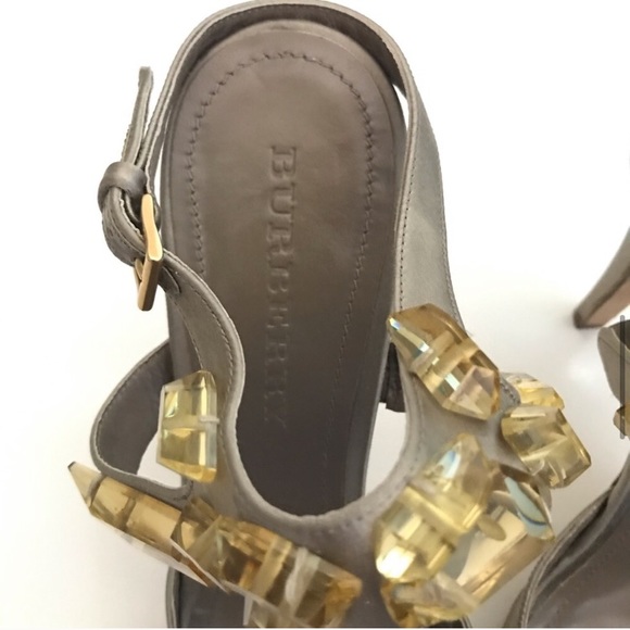 Burberry Citrine Crystal Satin Peep Toe Heels 41 - Picture 8 of 16